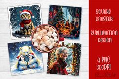 Vintage Christmas Sublimation, retro square Coaster Design Product Image 1