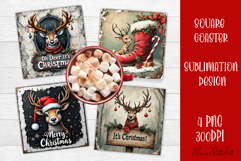 Vintage Christmas Sublimation, retro square Coaster Design Product Image 1