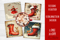Vintage Christmas Sublimation, retro square Coaster Design Product Image 1