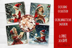 Vintage Christmas Sublimation, retro square Coaster Design Product Image 1