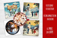 Vintage Christmas Sublimation, retro square Coaster Design Product Image 1