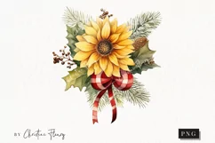 Vintage Festive Sunflower Bouquet Clipart | Christmas Clipar Product Image 1