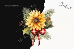 Vintage Festive Sunflower Bouquet Clipart | Christmas Clipar Product Image 2