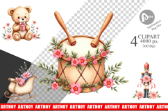 Clipart Vintage Christmas Toys Watercolor Product Image 1