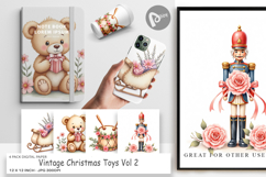 Digital Paper Vintage Christmas Toys Watercolor Product Image 1