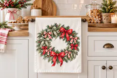 Vintage Christmas Wreath PNG, Red Bow Holiday Sublimation Product Image 2