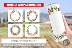 Tumbler Vintage Christmas Wreaths Watercolor Product Image 1