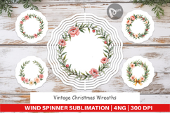 Wind Spinner Vintage Christmas Wreaths Watercolor Product Image 1