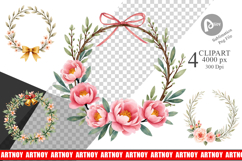 Clipart Vintage Christmas Wreaths Watercolor Product Image 1