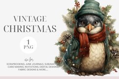 Watercolor Vintage Christmas Penguin Clipart Product Image 1