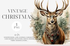Watercolor Vintage Christmas Deer Clipart Product Image 1