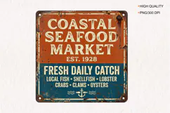Vintage Coastal Seafood Market Sign PNG, Rustic Nautical Tin Product Image 1