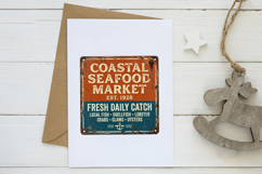 Vintage Coastal Seafood Market Sign PNG, Rustic Nautical Tin Product Image 3