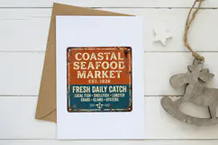 Vintage Coastal Seafood Market Sign PNG, Rustic Nautical Tin Product Image 3