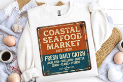 Vintage Coastal Seafood Market Sign PNG, Rustic Nautical Tin Product Image 5