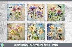 Bundle of six Decoupage Columbines Paper Backgrounds designs.