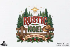Vintage Cowboy Fence Merry Christmas PNG Product Image 1