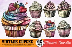 Vintage Cupcake Clipart Bundle Product Image 1