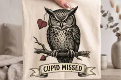 Vintage Cupid Missed Grumpy Owl Valentine PNG Product Image 1