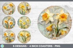 Bundle of six Decoupage Daffodils Round Coaster designs.