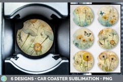 Bundle of six Decoupage Dandelions Car Coaster designs.