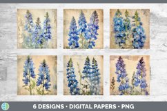Bundle of six Decoupage Delphiniums Paper Backgrounds designs.