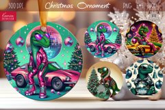 Disco Christmas Dinosaur| Retro Round Ornament Design Product Image 1