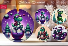 Disco Christmas Dinosaur| Retro Round Ornament Design Product Image 1