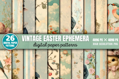 Vintage Easter Ephemera Digital Paper Background Bundle PNG Product Image 1
