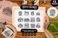 Vintage Electronic And Tech Devices With Floral Clipart Set Product Image 1