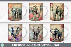 Bundle of six Decoupage Elephants Mug Wrap designs.