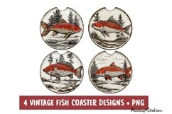 Fishing Car Coaster PNG, Vintage Fish Round Sublimation Product Image 1
