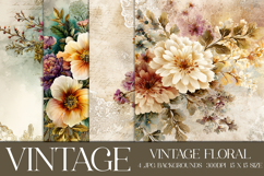Vintage Floral Background, Junk Journal Floral Papers, s8 Product Image 1