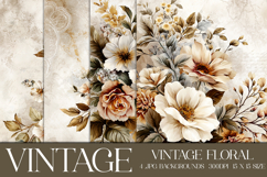 Vintage Floral Background, Junk Journal Floral Papers, s9 Product Image 1