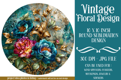 Vintage Floral Round Design, 10x10 Round Sublimation, d14 Product Image 1