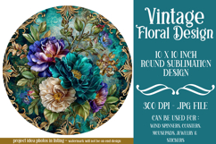 Vintage Floral Round Design, 10x10 Round Sublimation, d6 Product Image 1