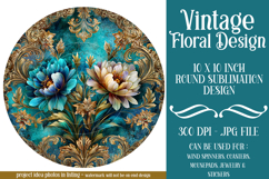 Vintage Floral Round Design, 10x10 Round Sublimation, d8 Product Image 1