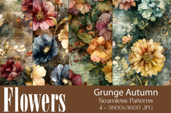 Flower Patterns, Grunge Autumn Flowers Seamless Patterns, 13 Product Image 1