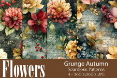 Flower Patterns, Grunge Autumn Flowers Seamless Patterns, 14 Product Image 1