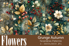 Flower Patterns, Grunge Autumn Flowers Seamless Patterns, 16 Product Image 1