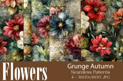 Flower Patterns, Grunge Autumn Flowers Seamless Patterns, s5 Product Image 1
