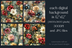 Flower Patterns, Grunge Autumn Flowers Seamless Patterns, s5 Product Image 2