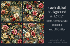 Flower Patterns, Grunge Autumn Flowers Seamless Patterns, s9 Product Image 2
