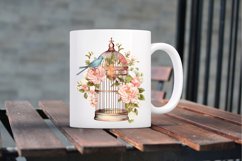 Vintage Floral Birdcage Watercolor Sublimation Clipart Product Image 7