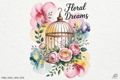 Vintage Floral Birdcage Watercolor Clipart Product Image 1