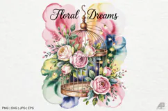 Vintage Floral Birdcage Clipart SVG PNG Product Image 1