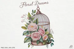 Vintage Floral Birdcage Clipart SVG PNG Product Image 1