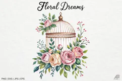 Vintage Floral Birdcage Clipart SVG PNG Product Image 1