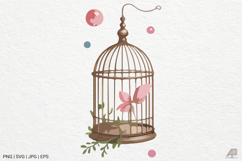 Vintage Floral Birdcage Clipart SVG PNG Product Image 1