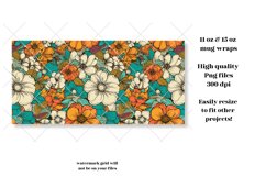 Vintage Floral Mug Wrap  Retro Flowers Mug Sublimation Wrap